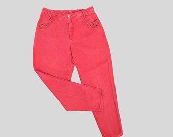 vintage années 80 Taille Haute Mom Jeans Rouge - Taille 42