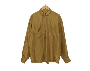 Vintage Silk Shirt Gold Colored XL Tall Umberto Rosetti, Button Down Shirts