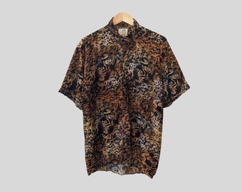 Animal Tiger Print Shirt Viscose: Short Sleeve Shirt Men M (Women L)