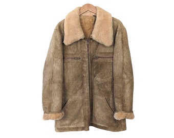 Cappotto vintage in pelle scamosciata da uomo | Taglia L | Vera pelle di agnello | Anni '60 e '70