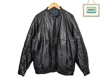 80s Italy Leather Jacket XL black Men oversize