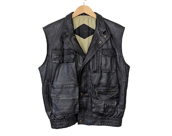 Vintage LEATHER VEST*BIKER VEST Size: 52 With Back Belt From