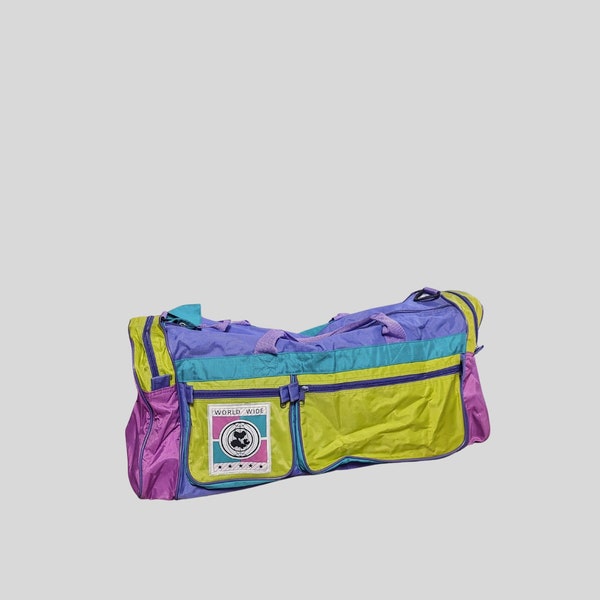 Sac de voyage des années 80 90, sac polochon grand, bloc de couleur