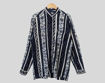 Vintage herenoverhemd met opstaande kraag, maat L - Italiaanse elegantie