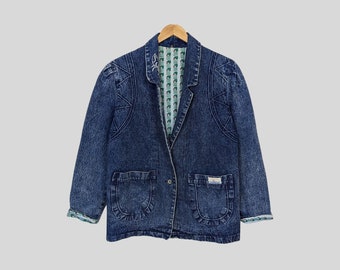 Blazer denim vintage años 80 con bordado - mujer M-L