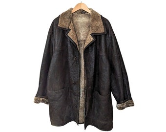 Cappotto vintage in pelle da uomo con pelliccia di agnello, taglia 56, raro da trovare, velluto di pelliccia marrone scuro