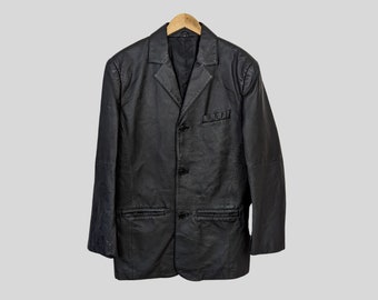 veste en cuir vintage taille M-L manteau en cuir noir