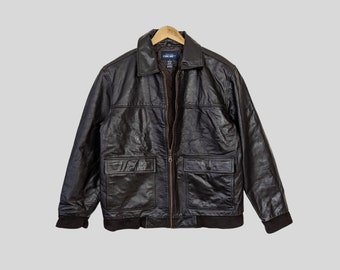 Vintage Leather Jacket Men Size M Dark Brown Bomber Jacket