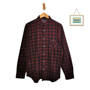 70er /80er Herren Vintage Hemd Karo Langarm M-L rot schwarz Cotton Shirt