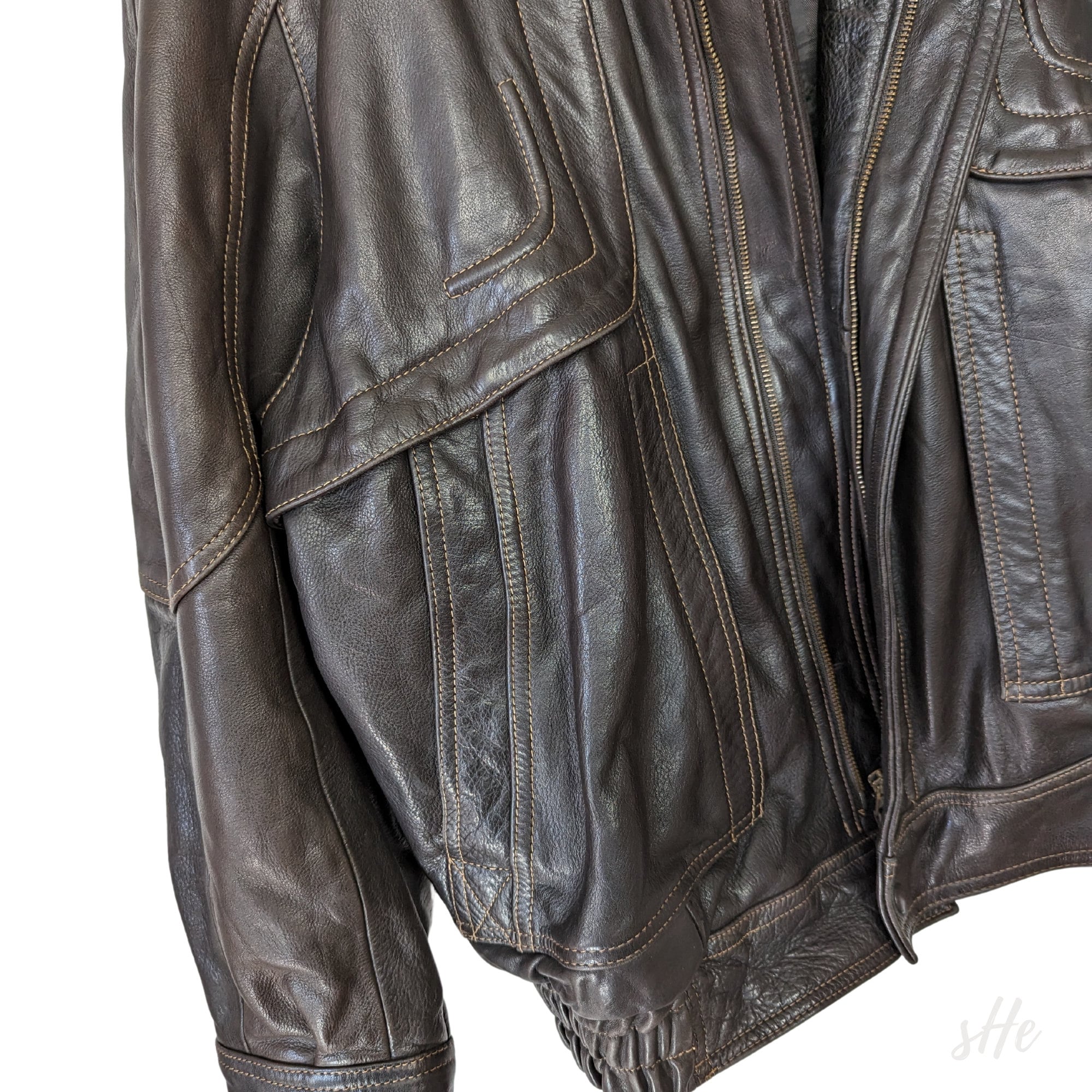 Rare Heavy Weight Vintage Leather Jacket L Men's Brown Etsy