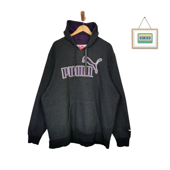 90s Puma Hoodie XXL Tall Logo Embroidered Big Size Vintage Puma Sweatshirt Grey Purple Etsy