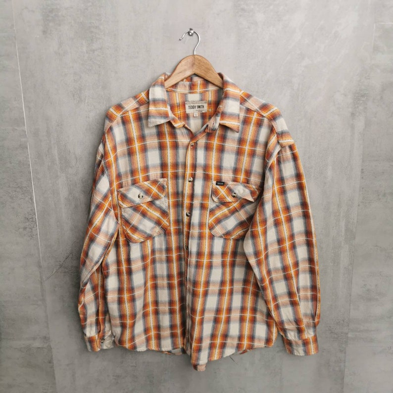 Rare Teddy Smith Vintage Flannel Shirt 80s Plaid Shirt Grungestyles Cotton Shirt Longsleeve Size L