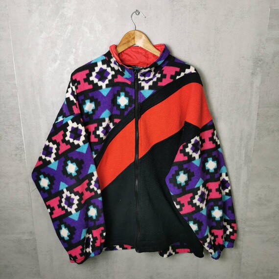 Übergroße Fleece Jacke im Crazy Design /80s/ 90s