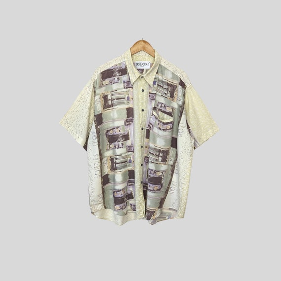 Vintage Bodoni Bunte Crazy Pattern Shirt, Größe XX