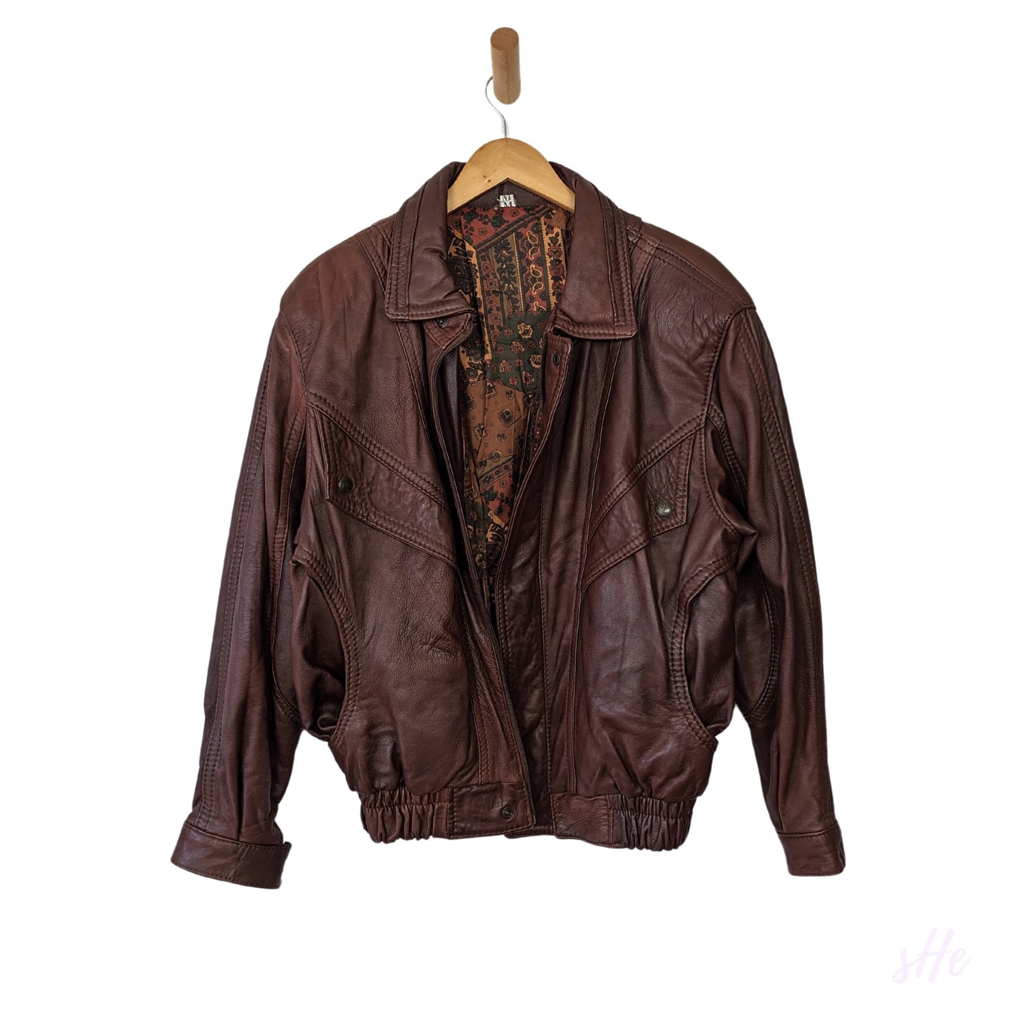 80s vintage short leather bomber jacket