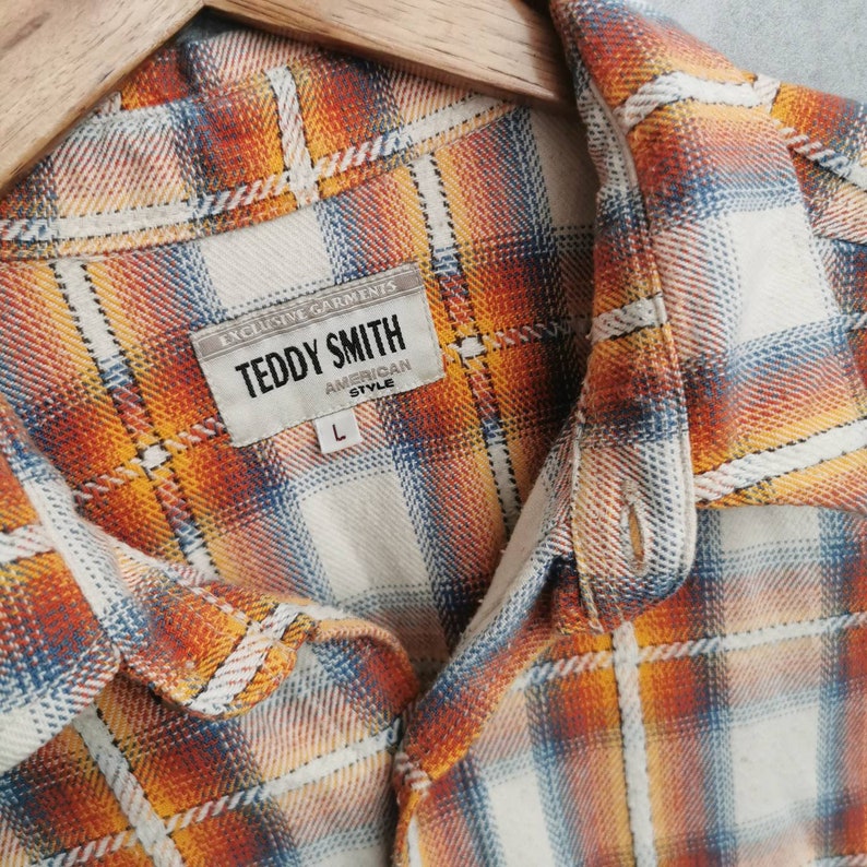 Rare Teddy Smith Vintage Flannel Shirt 80s Plaid Shirt Grungestyles Cotton Shirt Longsleeve Size L