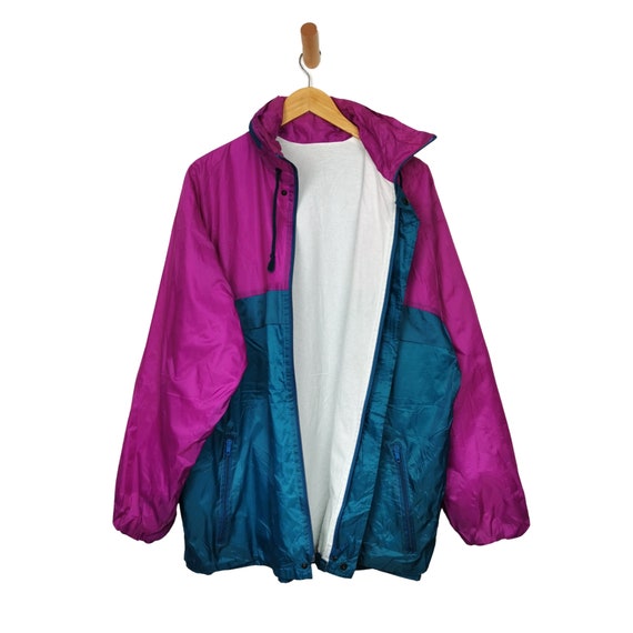 80s vintage nylon rain jacket L block color lined - Gem