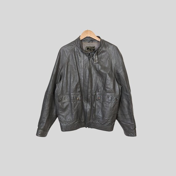 Vintage 70er Jahre Lederjacke Grau | Gr. L | Echtleder Jacke | 70s Retro Fit | Graue Lederjacke Herren | Studio 90s