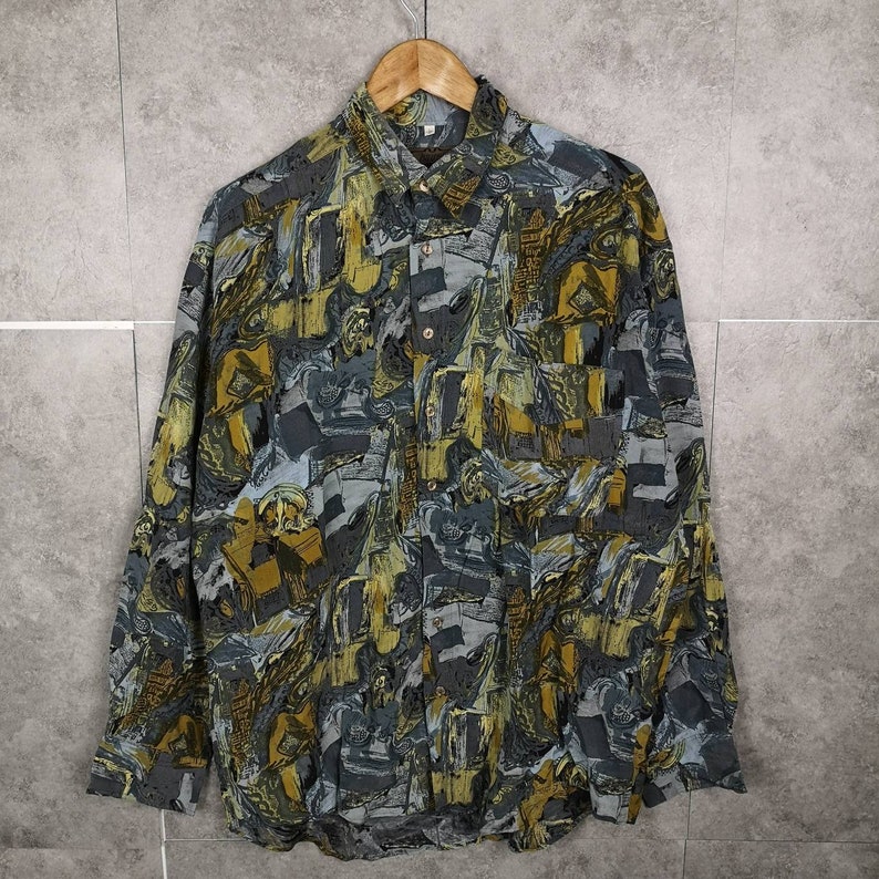 Vintage Crazy Pattern Shirt unisex M Boho Hippie Shirt Rare Original 80s 90s