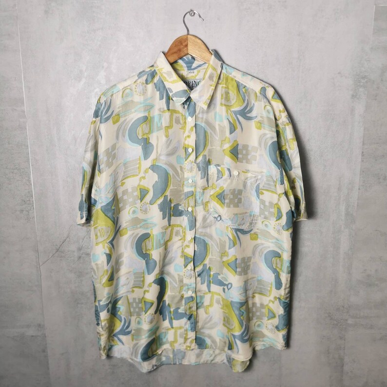 Men's Vintage Silk Shirt Pure Silk Shirt / Men's Xl Etsy