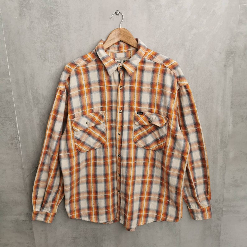 Rare Teddy Smith Vintage Flannel Shirt 80s Plaid Shirt Grungestyles Cotton Shirt Longsleeve Size L