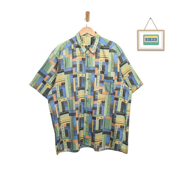 80s Shirt XL tall Geometric pattern colorful - image 1