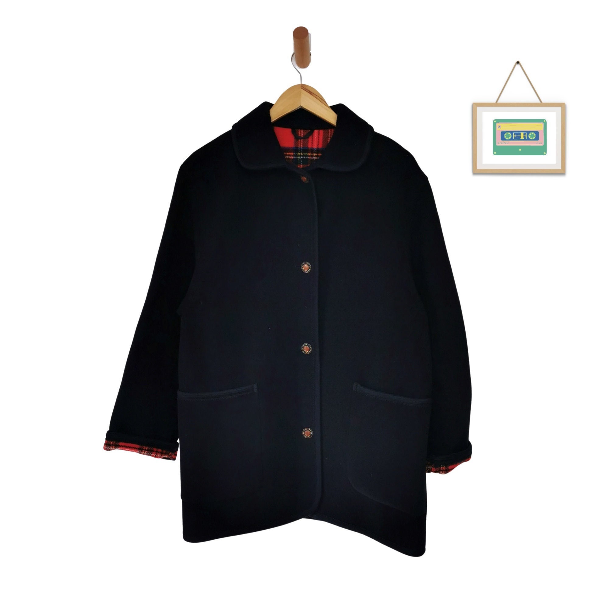 Loden Coat Italy Vintage Wool Coat L-XL With Checkered Loden Coat Italy Vintage Wool Coat L-XL With Checkered