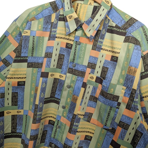 80s Shirt XL tall Geometric pattern colorful - image 3