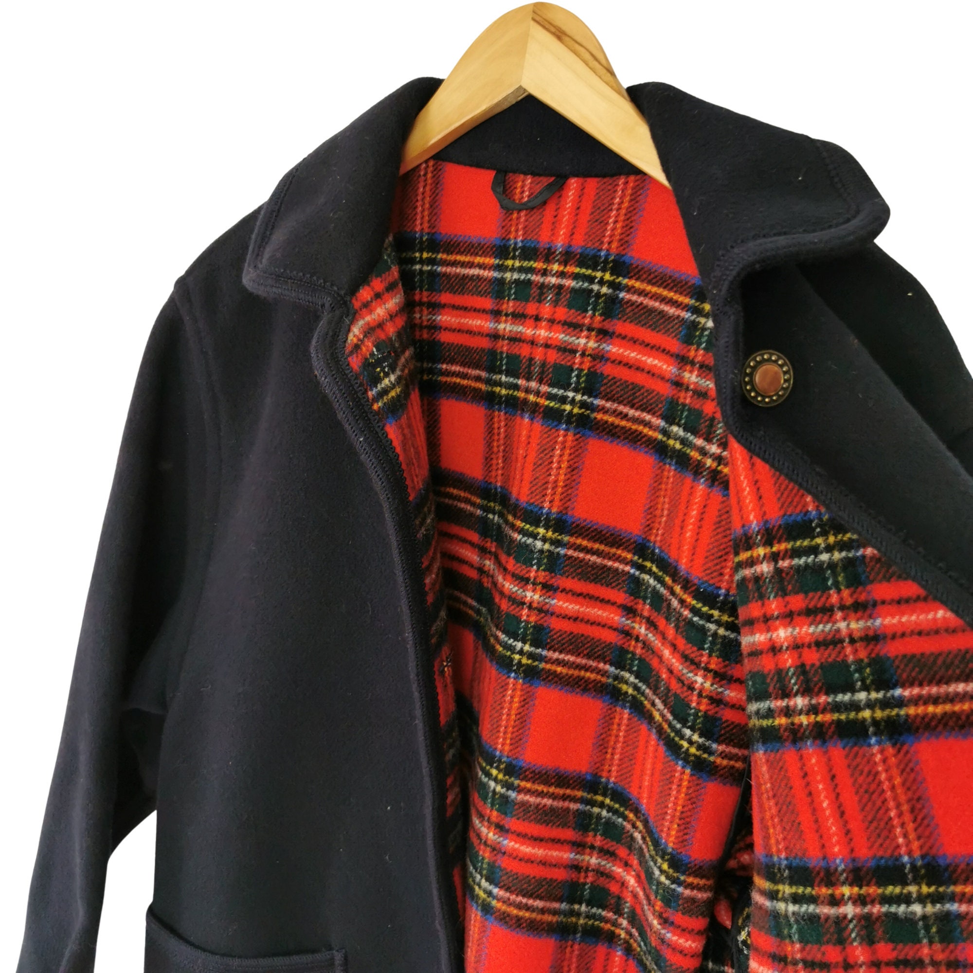 Loden Coat Italy Vintage Wool Coat L-XL With Checkered Loden Coat Italy Vintage Wool Coat L-XL With Checkered