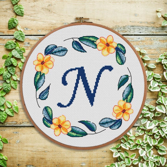 N cross stitch monogram modern cross stitch nursery Etsy