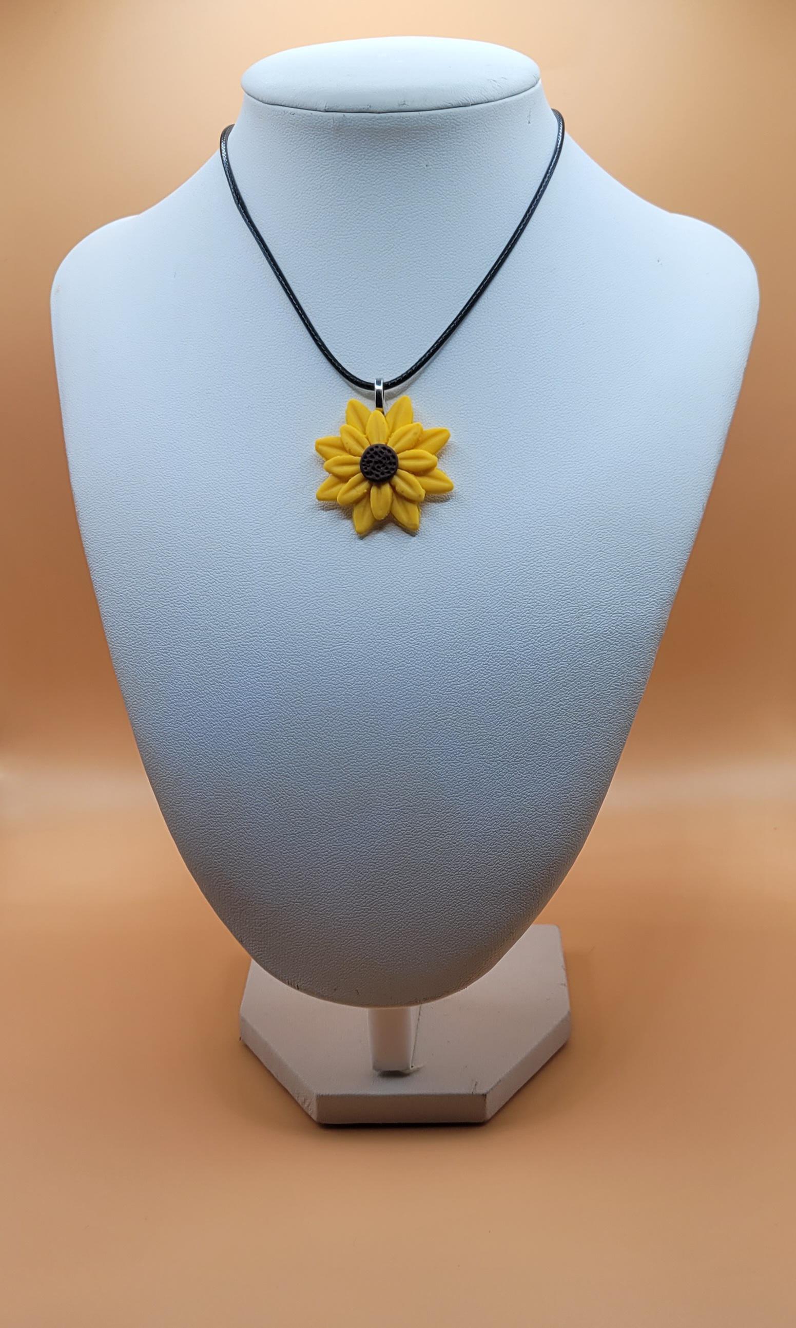 Handgemachte Sonnenblume Anhänger Halskette - Polymer Clay & Edelstahl, leichter Schmuck