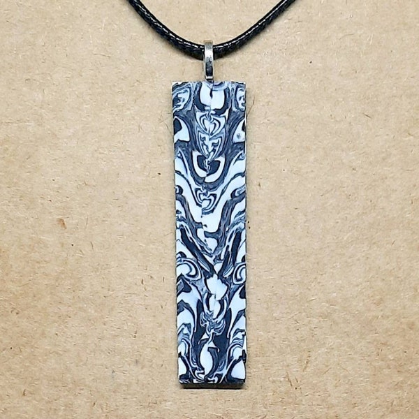 Monochrome abstract pendant necklace handmade jewellery crafted from polymer clay