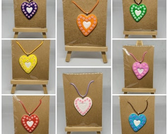 Handmade Heart Polymer Clay Pendant, OOAK Unique Jewellery Piece