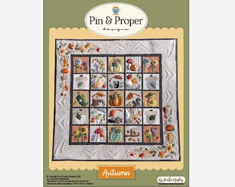 Autumn Quilt Pattern PDF, Downloadable quilt pattern, Fall Quilt pattern, felted wool applique, Hand embroidery patterns, paper piecing