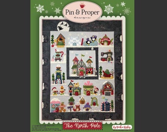 North Pole Quilt Pattern PDF, Christmas Quilt pattern, felted wool applique, hand embroidery, quilt pattern download, sewing patterns PDF