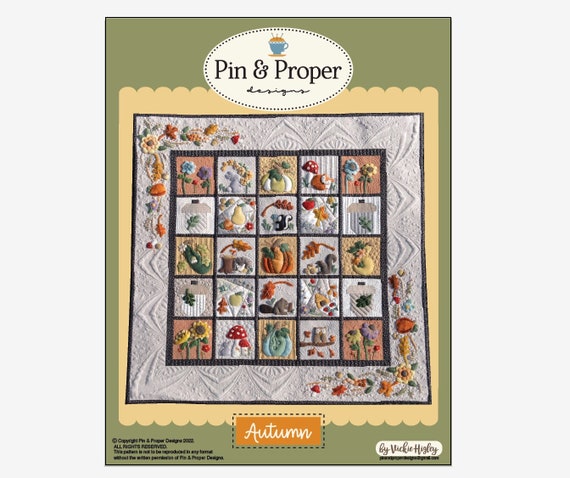 Autumn Quilt Pattern PDF, Downloadable quilt pattern, Fall Quilt pattern, felted wool applique, Hand embroidery patterns, paper piecing