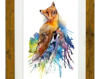 Framed Fox Watercolour Giclée Print, Limited Edition Art by Gerald Bright