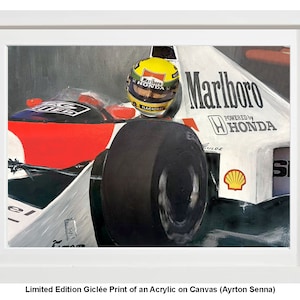 AYRTON SENNA, Framed Limited Edition Fine Art Giclée Print, from an original Acrylic on Canvas Painting by Gerald Bright