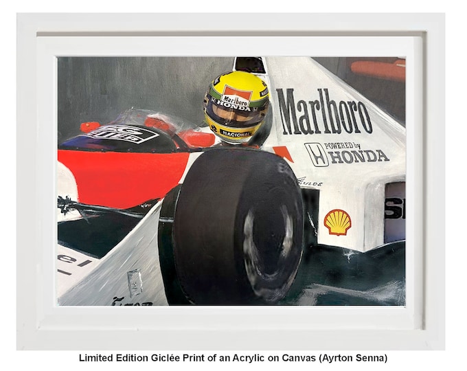 AYRTON SENNA, Framed Limited Edition Fine Art Giclée Print, from an original Acrylic on Canvas Painting by Gerald Bright