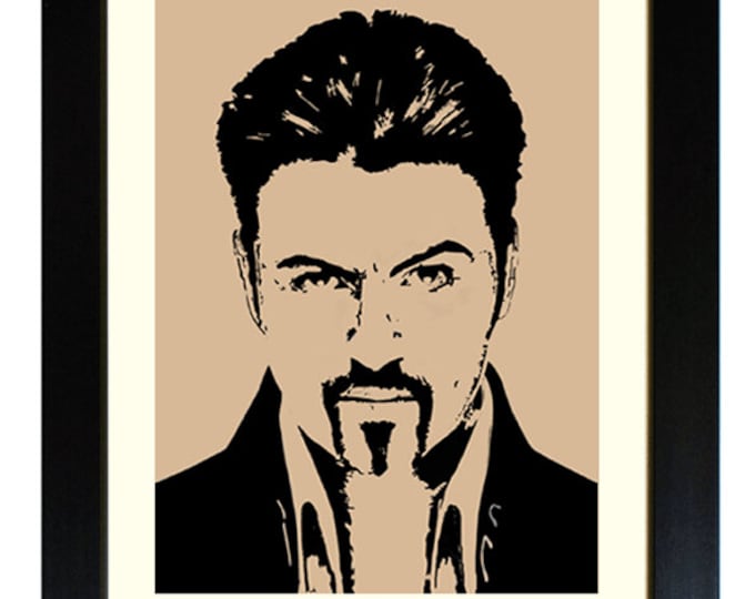 GEORGE MICHAEL, Framed Limited Edition Fine Art Giclée Print, from an original Line illustration, by Gerald Bright
