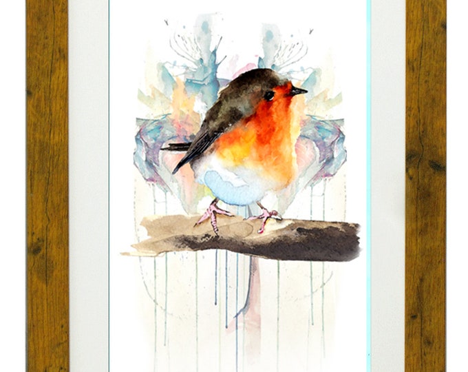 ERITHACUS-REBECULAR (Robin) Framed Limited Edition Fine Art Giclée Print, from an original Watercolour illustration, by Gerald Bright