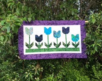 Tulips Wall Hanging / Spring / Purple / Flowers / Quilt / Blue