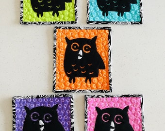 Mini búhos para colgar en la pared (paquete de 5)/Neón/Animales/Lindos/Adorables/Siluetas/Decoración de pared/Fieltro