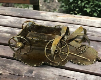 Vintage 1970s Broken Down Farm Wagon in Weeds Brass Figurine