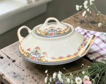 Vintage Limoges French Porcelain Sugar Bowl with Lid - Floral & Gold Trim - Victorian Tea Party Decor