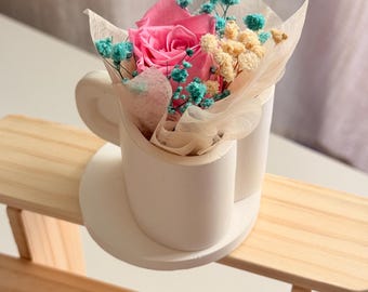 Hand-Cast Mineral Stone Heart Cup with Preserved Rose | Artisan Decor, London Studio