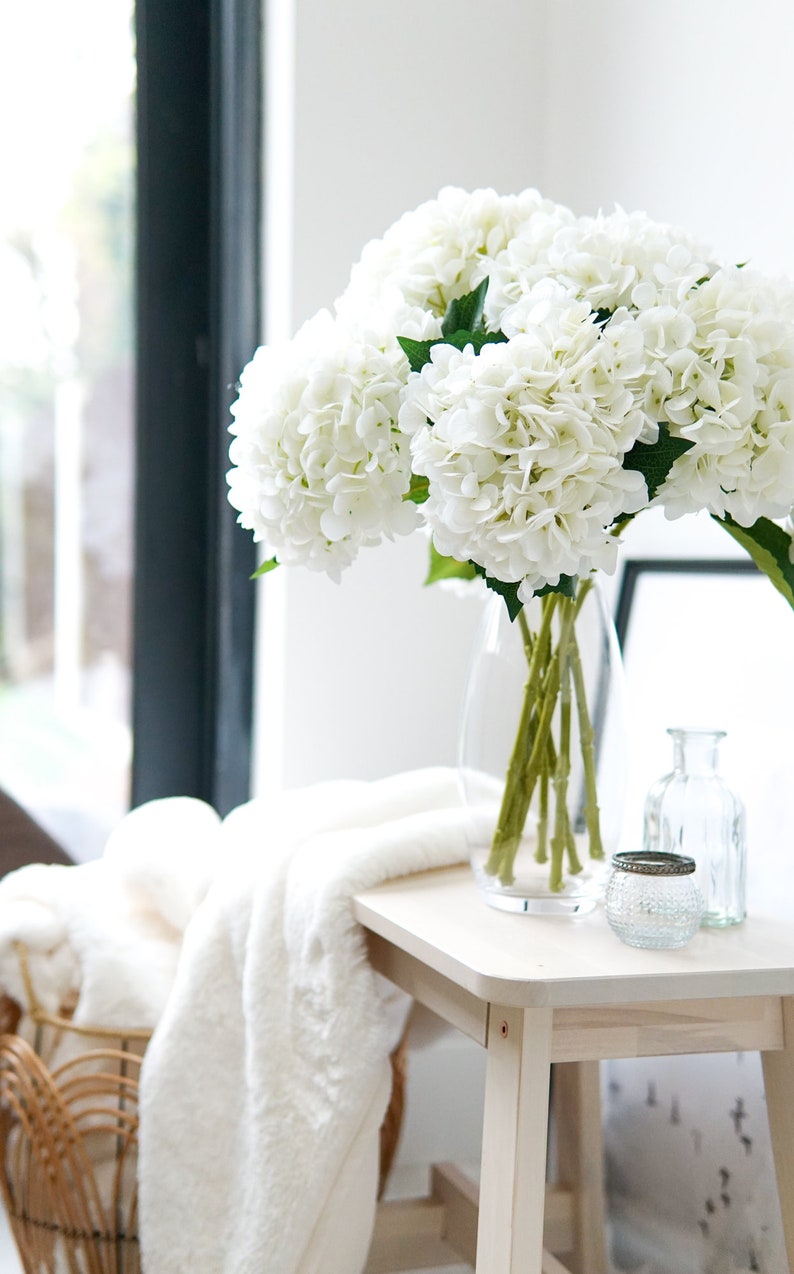 Set of 3 Large Hydrangea Stems Artificial White Hydrangeas Etsy UK