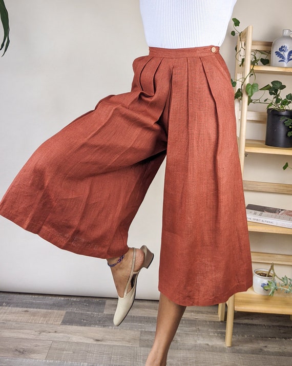 80s 25W Linen Pleated Culottes