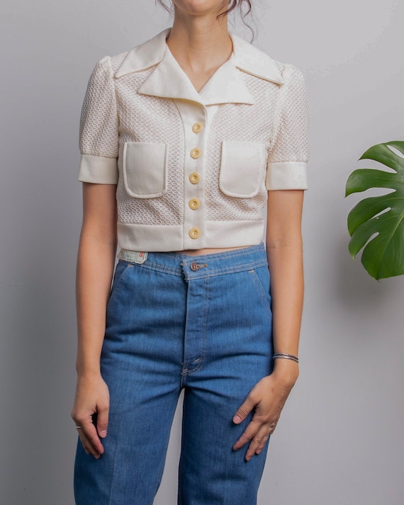 Vintage 70s Cream Knit Button Blouse x Patricia Fa