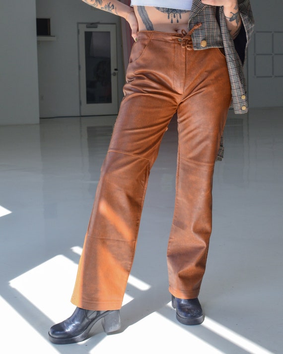 90s Italian Made Faux Worn Leather Pants with Draw